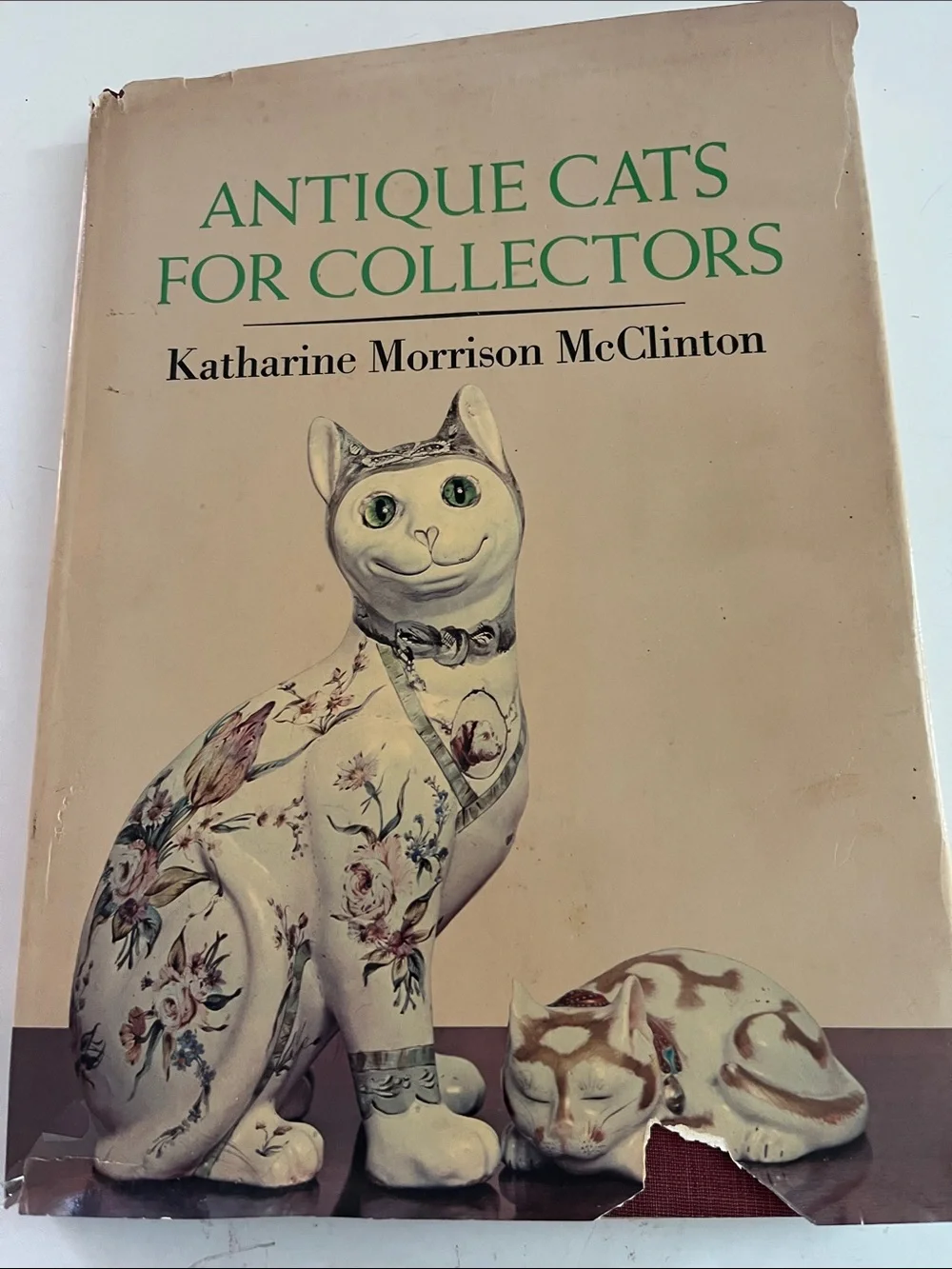 Vintage Antique Cats for Collectors Book & Cat Confessions (humor), cat figurine